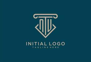 NU initial with pillar icon design, clean and modern attorney, legal firm logo vector