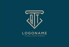 QT initial with pillar icon design, clean and modern attorney, legal firm logo vector