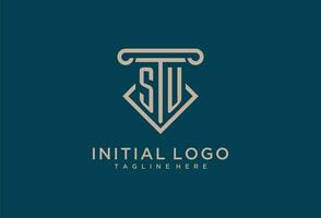 SU initial with pillar icon design, clean and modern attorney, legal firm logo vector