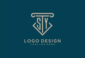 SY initial with pillar icon design, clean and modern attorney, legal firm logo vector