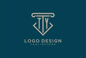 TY initial with pillar icon design, clean and modern attorney, legal firm logo vector