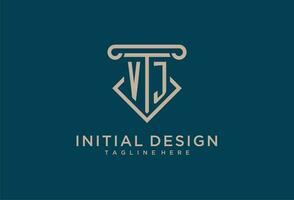 vj inicial con pilar icono diseño, limpiar y moderno abogado, legal firma logo vector
