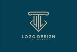 WL initial with pillar icon design, clean and modern attorney, legal firm logo vector