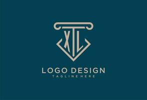 XL initial with pillar icon design, clean and modern attorney, legal firm logo vector