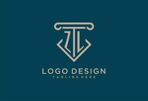 ZL initial with pillar icon design, clean and modern attorney, legal firm logo vector