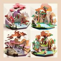 3D Paper Cut Effect Landscape Cliparts vector