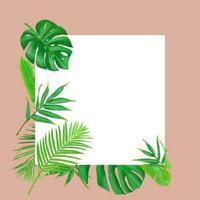 Tropical frame hand-painted leaves vector