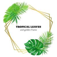 Tropical frame hand-painted leaves vector