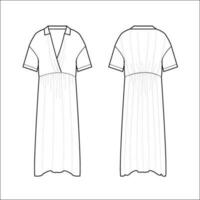 Ladies Long Dress, Maxi Dress Flat Sketch vector