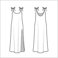 Ladies Long Dress, Maxi Dress Flat Sketch vector