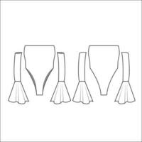 Ladies' swimsuit flat sketch, CAD template vector