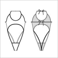 Ladies' swimsuit flat sketch, CAD template vector