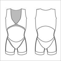 Ladies' swimsuit flat sketch, CAD template vector