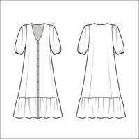 Ladies Long Dress, Maxi Dress Flat Sketch vector