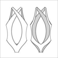 Ladies' swimsuit flat sketch, CAD template vector