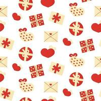 Seamless pattern with red gift boxes for valentines day or christmas. Bows and lines for wrapping. vector