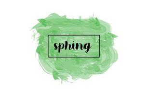 Spring green watercolor lettering design. Fresh concept frame for postcards. vector