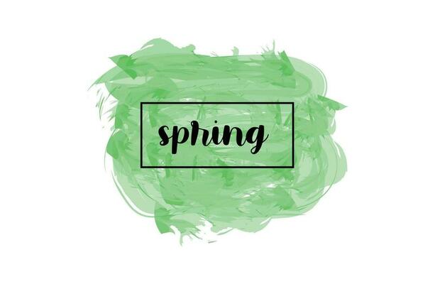 Spring green watercolor lettering design. Fresh concept frame for postcards.