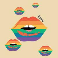 LGBT poster on beige background.Vector greeting card for LGBTQIA pride month. LGBTQ illustration with lips. A symbol of pride for the LGBT community. Rainbow elements. vector