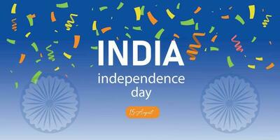 Indian Independence Day August 15th with Confetti, Ashoka Wheel. Use for banner, web,space text, poster, greeting card and ads vector