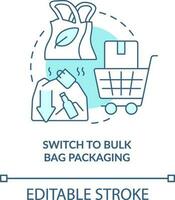 Switch to bulk bag packaging turquoise concept icon. Zero waste business abstract idea thin line illustration. Isolated outline drawing. Editable stroke vector