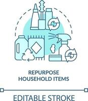 Repurpose household items turquoise concept icon. Transitioning into zero-waste abstract idea thin line illustration. Isolated outline drawing. Editable stroke vector