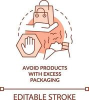 Avoid products with excess packaging terracotta concept icon. Reduce waste abstract idea thin line illustration. Isolated outline drawing. Editable stroke vector