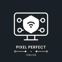 Endpoint security white solid desktop icon. Device management. Antivirus protection. Pixel perfect 128x128, outline 4px. Silhouette symbol for dark mode. Glyph pictogram. Vector isolated image