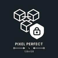 Blockchain security white solid desktop icon. Risk management system. Fraud prevention. Pixel perfect 128x128, outline 4px. Silhouette symbol for dark mode. Glyph pictogram. Vector isolated image