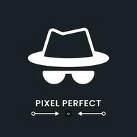 Incognito white solid desktop icon. Personal security. Browsing anonymously. Pixel perfect 128x128, outline 4px. Silhouette symbol for dark mode. Glyph pictogram. Vector isolated image