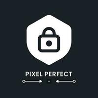 Protection white solid desktop icon. Shield with lock. System security. Internet privacy. Pixel perfect 128x128, outline 4px. Silhouette symbol for dark mode. Glyph pictogram. Vector isolated image