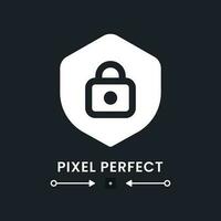 Protection white solid desktop icon. Shield with lock. System security. Internet privacy. Pixel perfect 128x128, outline 4px. Silhouette symbol for dark mode. Glyph pictogram. Vector isolated image