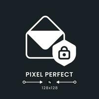 Email security white solid desktop icon. Account protection. Prevent unauthorized access. Pixel perfect 128x128, outline 4px. Silhouette symbol for dark mode. Glyph pictogram. Vector isolated image
