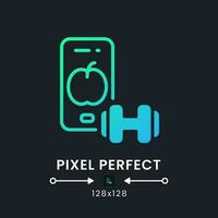 Fitness app blue solid gradient desktop icon on black. Personal training. Weight loss. Activity tracker. Pixel perfect 128x128, outline 4px. Glyph pictogram for dark mode. Isolated vector image