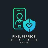 Personal Safety app blue solid gradient desktop icon on black. Prevent violence. Private security. Pixel perfect 128x128, outline 4px. Glyph pictogram for dark mode. Isolated vector image