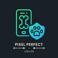 Pet Care app blue solid gradient desktop icon on black. Dog walking. Veterinarian services. E commerce. Pixel perfect 128x128, outline 4px. Glyph pictogram for dark mode. Isolated vector image