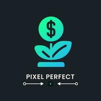 Financial growth blue solid gradient desktop icon on black. Socially responsible ventures. Seed money. Pixel perfect, outline 4px. Glyph pictogram for dark mode. Isolated vector image