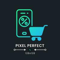 Online Shopping app blue solid gradient desktop icon on black. Ecommerce platform. Grocery delivery. Pixel perfect 128x128, outline 4px. Glyph pictogram for dark mode. Isolated vector image