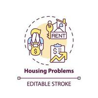 Housing problems concept icon. Rent payment. Mortgage loan. Low income. Family finance. Global crisis. Real estate abstract idea thin line illustration. Isolated outline drawing. Editable stroke vector