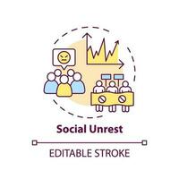 Social unrest concept icon. Economic inequality. Civil disobedience. Political corruption. Global crisis. Wealth gap abstract idea thin line illustration. Isolated outline drawing. Editable stroke vector