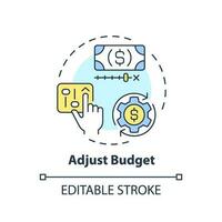 Adjust budget concept icon. Increase income. Financial goal. Reduce cost. Cutting expenses. Manage finance abstract idea thin line illustration. Isolated outline drawing. Editable stroke vector