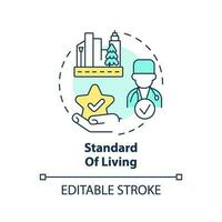 Standard of living concept icon. Well being. Human development index. Socio economic. Income growth. Quality of life abstract idea thin line illustration. Isolated outline drawing. Editable stroke vector