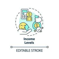 Income levels concept icon. Earnings growth. Pay scale. Standard of living. Well being. Financial wellness abstract idea thin line illustration. Isolated outline drawing. Editable stroke vector