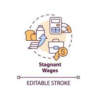 Stagnant wages concept icon. Income inequality. Rising prices. Low income. Cost of living. Economic crisis abstract idea thin line illustration. Isolated outline drawing. Editable stroke vector