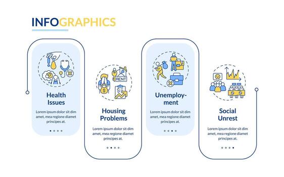 Cost of living crisis effect rectangle infographic template. Data visualization with 4 steps. Editable timeline info chart. Workflow layout with line icons vector