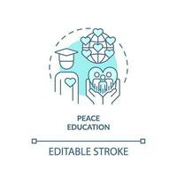 Peace education turquoise concept icon. Peaceful global community. Peacebuilding abstract idea thin line illustration. Isolated outline drawing. Editable stroke vector