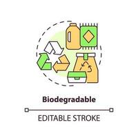 Biodegradable concept icon. Compostable product. Eco friendly solution. Biobased material idea thin line illustration. Isolated outline drawing. Editable stroke vector