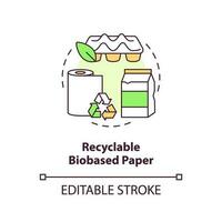 Recyclable biobased paper concept icon. Alternative raw materials. Sustainable packaging idea thin line illustration. Isolated outline drawing. Editable stroke vector