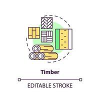 Timber concept icon. Bio based building material. Climate neutral. Lumber abstract idea thin line illustration. Isolated outline drawing. Editable stroke vector