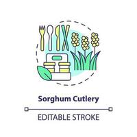 Sorghum cutlery concept icon. Sustainable alternative to plastic. Edible spoons idea thin line illustration. Isolated outline drawing. Editable stroke vector